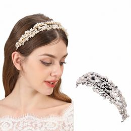 vintage Wedding Bridal Crystal Rhineste Pearl Beaded Hair Accories Headband Band Crown Tiara Ribb Headpiece Jewellery N4y7#