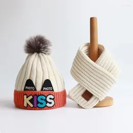 Berets Baby Hat Autumn And Winter Cute Woollen Scarf Set Warm Hats For Boys Girls Children's