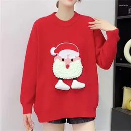 Women's Sweaters 2024 Loose Sweater Pullover Year Christmas Tree Round Neck Lazy Style Knitted Vintage Fashion Tops Women