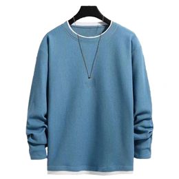 Autumn Mens Round Neck T-Shirts Fashion Fake-two Pieces Street Long Sleeve T-shirt Sports Athletic Pullover Blouse Tops For Man 240322