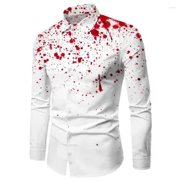 Men's Casual Shirts Douhoow Men Slim Fit Halloween Bloody Print Button-Down Long Sleeve Tops Turn-Down Collar Fall Winter Clothes