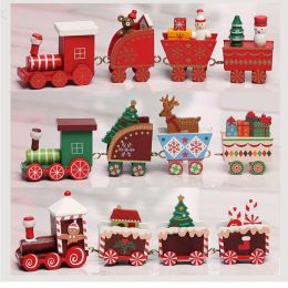 Wooden Christmas Train Ornament Baby Toys Cute Painted Toy Train with Santa Claus Snowman Crafts for New Year Xmas Kids Gifts