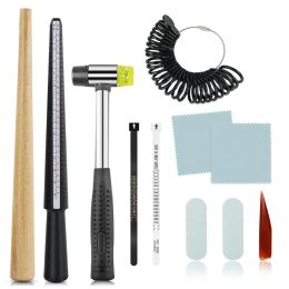 Equipments 11Pcs Ring Mandrel Sizer Stick Finger Guage Hammer Equipment Jewellery Measuring Tools Kit