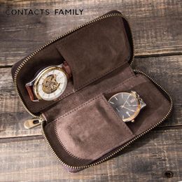 Watch Boxes & Cases Portable Travel Watches Storage Case 2 Slots Zipper Leather Cow Bag Box Display Jewellery Organiser Gift For Men322m