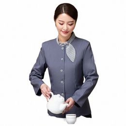 print LOGO Lg Sleeve Restaurant Waiter Uniform Hotel Work Clothing Western Cafe Waitr Uniform Food Service Overalls Uniform p2Un#