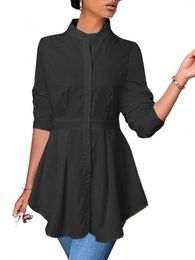 plus Size 5XL VONDA Fi Asymmetrical Blouse 2023 Elegant Women Solid Casual Lg Shirts Lg Sleeve Tunic Tops Pleated Bluas q1HF#