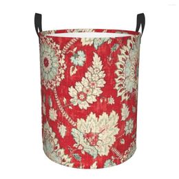 Laundry Bags Floral Brocade Tapestry Bold Red Gold Moroccan Print Basket Large Clothes Storage Bin Boho Ethnic Baby Hamper