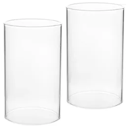 Candle Holders 2 Pcs Glass Cylinders Clear Open Ended Shades Tapered Candles Pillar Holder Covers