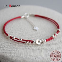 La Monada Ingots Lucky Red Thread For Hand 925 Sterling Silver Bracelet String Rope Bracelets Women 240315