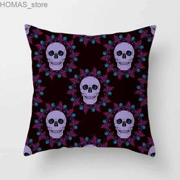 Pillow Colorful Skull Flower case Decorative Printing Square Car Sofa Fashion Cushion Cover 45*45cm Home Decoration Y240401RNSC