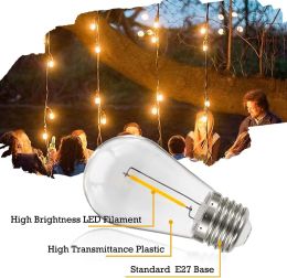 10pack S14 Dimmable Filament Bulb For Outdoor String Lights E27 E26 5V 24V 1W PC Cover Warm White Waterproof Led Ball Bulbs
