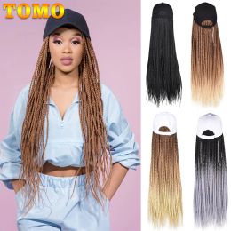 TOMO Long Synthetic Braiding Hair Baseball Cap Hat Wig Adjustable Hat with Ombre Brown Blode Box Braids for Black White Women