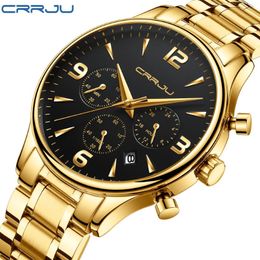 CRRJU 2018 New Multi-function Six-pin Chronograph Watch For Man Army Soldiers Stainless Steel Band Wrist Watch Male Quartz Clock306C