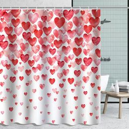 Shower Curtains Polyester Fabric Curtain Valentine's Day Love Heart Print With Hooks Water-resistant Machine For Romantic