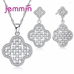 Necklace Earrings Set Fashion Hollow Design Gorgeous Flower For Women Bijoux 925 Sterling Silver Jewelry