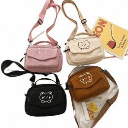 women Canvas Zipper Bag Preppy Style Student Tote Shoulder Menger Bag Small Corduroy Bag Satchel Travel Purse Handbag R08u#