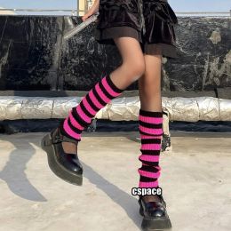 Y2k Goth Lolita Girls Striped Knit Leg Warmers Japanese Gothic Long Socks Women Leggings Gaiters Knee Knitted Cuffs Ankle Warmer