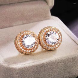 Stud Earrings Brilliant Round Crystal Zirconia For Women Luxury Bridal Engagement Wedding Party Timeless Jewelry