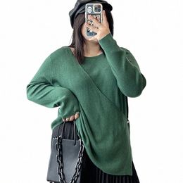 autumn Winter New Solid Colour Plus Size Fake Two-piece Top Women Trend Fi Oversized Design Lady T-shirts Sexy Chic Pullover 78et#