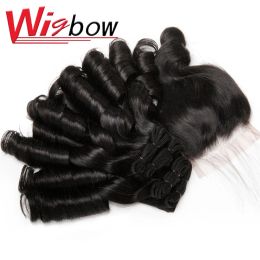 Loose Wave Bundles with Closure 3 Bundles With Lace Closure Brazilian Hair Weave Bundles T1B99J Remy Human Hair Extensions