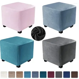 Chair Covers Soft Velvet Square Stool Cover Elastic All-inclusive Footstool Slipcover Solid Colour Ottoman Protector For Living Room