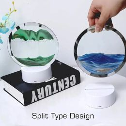 USB 5v 7 Colours 3D Sand Painting Table Lamp RGB Quicksand LED Night Light Bedroom Bedside Decor Sand Philtre Gift Hourglass Lamp