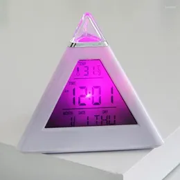 Table Clocks LED Digital Clock Pyramid Shape Change Color Temperature Date Time Display For Home E2S