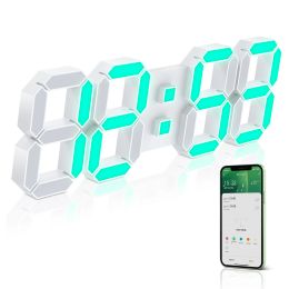 Tuya Alarm Clock 3D Led Wall Digital Colour Clock 15Inch Nordic Wall Clock Snooze Table Clock Calendar Thermometer Hanging Watch