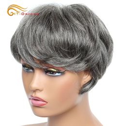 Cheap Human Hair Wigs Short Bob Pixie Cut Wig Human Hair For Women perruque cheveux humain Brazilian Hair Coloured Wig With Bangs