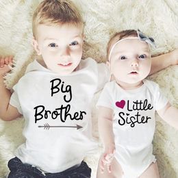 Big Brother Little Sister Family Matching Clothes Baby Girls Short Sleeve Toddler Bodysuit Brother Casual T-shirt Tops Kid Shirt