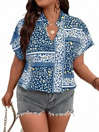 finjani Women's Plus Size Blouse Paisley Print Notched Neckline Drop Sleeves Top Casual Clothing For Summer New p8Mr#