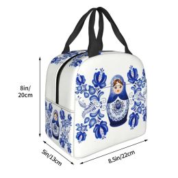 Matryoshka Doll Russia Insulated Lunch Tote Bag for Women Russian Folk Art Portable Cooler Thermal Bento Box Kid School Children