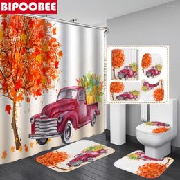 Shower Curtains Autumn Maple Delivery Pumpkin Truck 3d Print Bathroom Curtain Toilet Cover Lid Bath Mats Non-slip Rugs Carpet