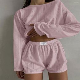 Home Clothing Women'S Pajamas Set Spring Long Sleeve Tops Shorts Sleepwear 2 Piece Loose Round Neck Wear Loungewear Pyjama Female