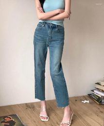 Women's Jeans Straight Distressed Blue Ankle-length Spring Summer Street Style Pants Female High Waist Denim Trousers