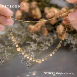 VITICEN Authentic Real 18K Gold AU750 Sequins Necklace Exquisite Gift Romantic Classic Present For Woman Cute Fine Jewelry