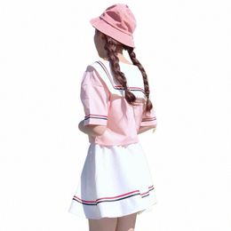 japanese School Uniform For Girls Sailor Tops+Skirt Navy Style Students Clothes For Girl Plus size Lala Cheerleader clothing f5Qv#