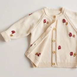 秋のベビーセーターボーイズガールセーターカーディガン刺繍キノコ幼児長袖ニットウェアジャケットキッドニット服のトップス