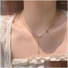 Other Pendants Panjbj 925 Sterling Sier Tip Pearl Tassel Necklace For Women Girl Concise Temperament Jewellery Birthday Gift Drop Delive Otru2