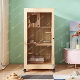 Cat Carriers Villa Home Cabinet Solid Wood Cage Double-Layer House Indoor Large Space Room Nest Wooden