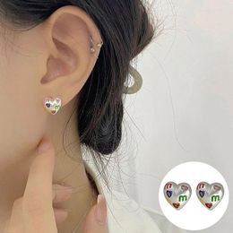 Stud Earrings 925 Sterling Silver Zircon Love Heart For Women Girl Simple Letter Design Jewellery Birthday Gift Drop