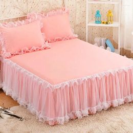 Bed Skirt 3 Pink Lace Skirts Ruffle Edge Mesh Protective Bedspread Thickened Anti Slip And Dustproof Sheets Pillowcases