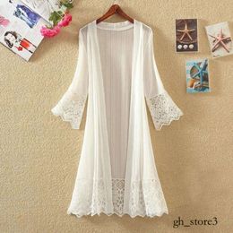 Kimono Women's Blouses & Shirts Women Chiffon Tunic Kimono Cardigan Lace Long Shirt Hollow Out Loose Ladies Cardigans 2022 Spring Summer Female 154