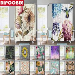 Shower Curtains Bohemian Curtain Waterproof Polyester Fabric Bathroom Plant Flowers Birds Printing Bathtub Screen With Hooks