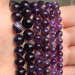 Natural Stone Round Purple Amethysts Crystals Loose Spacer Beads For Jewellery Making DIY Bracelet Necklace 15'' 4/6/8/10/12mm