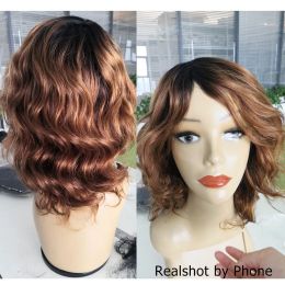 Loose Wave Remy Human Hair Wigs Machine Made Wig Romance Curl Black Ombre Blonde Burgundy Body Wave Short Hair Style MogulHair