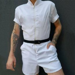 Stylowscy mężczyźni ogólne szorty temperament zamek błyskotliwy szczupły krótki rękaw Romper Męs Mężczyźni kombinezon streetwear