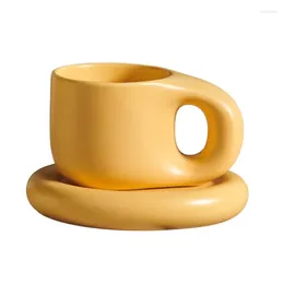 Mugs 400ML Ceramic Mug Nordic Ins Fat Handle Cup With Tray Drinkware Couple Ice Cream Dessert