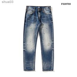 Men's Jeans Autumn and winter Selvedge torn jeans heavy-duty Japanese Distressed jeans heavy-duty craft denim pants high-end fashionable mens top tier jeansL2403