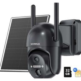 Sehmua 4G LTE Hücresel Güneş Güvenlik Kamerası - WiFi olmayan kablosuz açık kamera, güneş enerjili, 360 canlı görünüm, renkli gece görüşü, PIR hareket sensörü, 2 yönlü konuşma